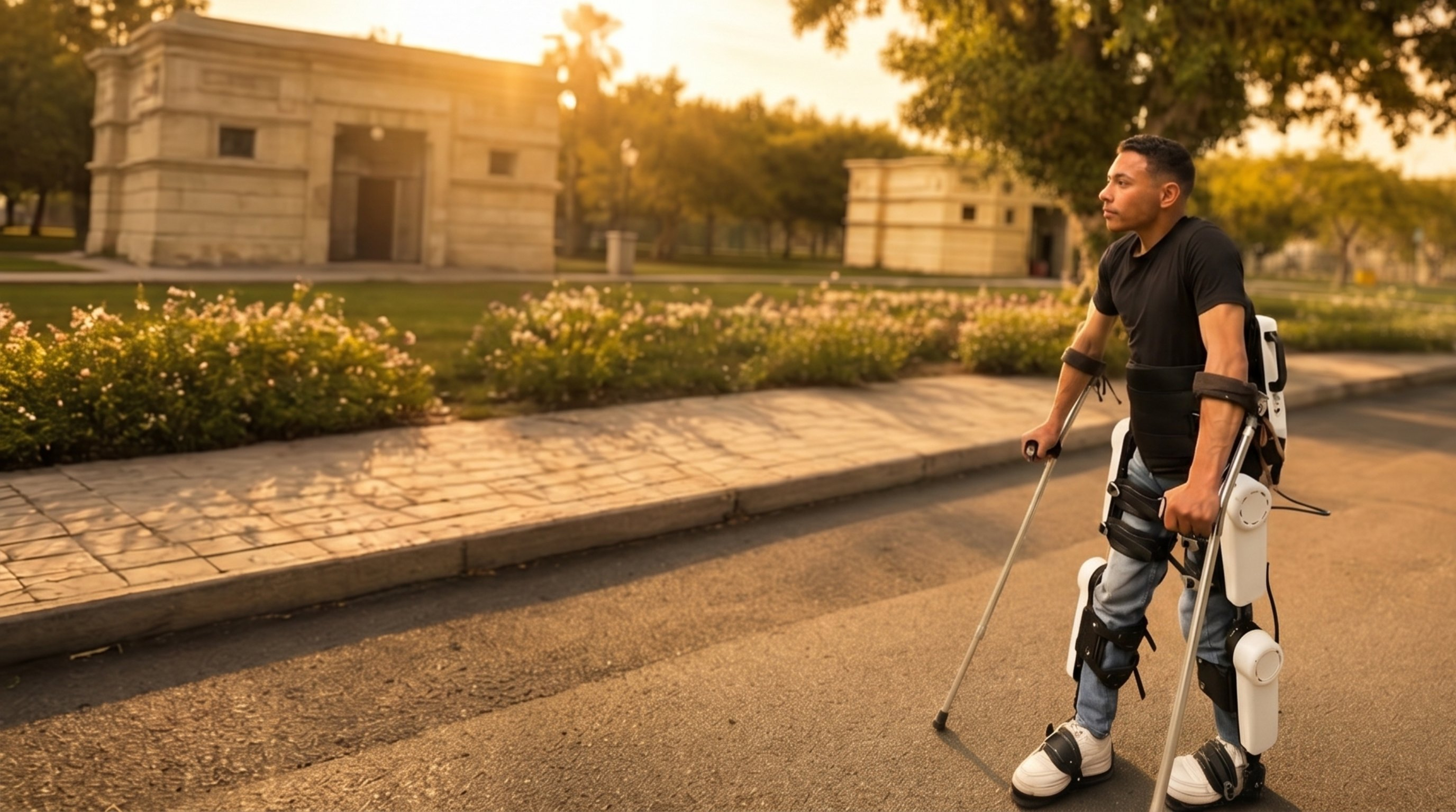 Patient walking with Cosmos exoskeleton